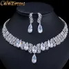 CWWZircons Luxury Shiny Cubic Zirconia Paved Big Water Drop Women Wedding Necklace Earrings Sets Bridal Party Jewelry T381 H1022