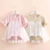 Summer Mesh Dresses 2 3 4 6 8 10 Years Children Stripe Pattern Lace Patchwork Short Sleeve Dress For Kids Baby Girl 210625