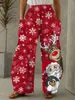 レディースパンツカプリスクリスマス女性ファッションジョガーズサンタクロース3DプリントワイドレッグパンツハイウエストストレートレッグカジュアルズボンスポーツSWEA