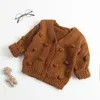 Enfant en bas âge fille pull s Cardigan laine à tricoter mode pompon boule chandails enfants manteau bébé vêtements d'hiver E83017 210610