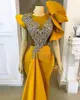 2021 плюс размер арабский арабский ASO EBI желтый русалка стильные платья выпускного вечера кружева кристаллы из бисера вечерняя формальная вечеринка второе ресепшн платье подружки невесты ZJ335