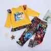 1-5Y Autumn Spring Casual Toddler Kid Girl Clothes Set Letter Long Sleeve Ruffles Tops Pants Trousers Child Costumes 210515