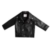 Baby Girls Faux Leather Jacket Zipper Fly Coat för Solid Färg Barnens Vår Höst Kids Kläder Tjej 211204