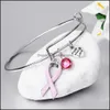 Charm Bracelets Jewelry Women Ribbon For Female Breast Cancer Awareness Extendable Sier Wire Bangle Nursing Survivor Gift Drop Delivery 2021