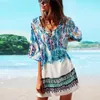 Bathing Suit Beach Caftan Swimsuit Cover up Print Chiffon Pareo Women Robe Plage Swimwear Dress Sexy Sarong Tunic #Q152 210420