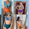 Hoge taille bikini ruche badmode vrouwen print sexy badpak push-up bikinis plus size badpakken floral beach slijtage 210702