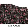 Женщины Chic Fashion Floral Print Ruffled мини винтажные три четверти рукава с подкладкой женские платья Mujer 210416