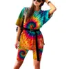 Loungewear Vrouwen Zomer Twee Stuk Set Top en Broek Tie Dye Oversized T-shirt Workout Kleding Vintage Casual Outfits Groothandel 210525