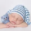 A987 Newborn Infant Baby Set Stripe Overalls Rompers with Long Tail Knot Hat Clothes Sets Photography Clothing Props