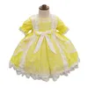 赤ちゃんスペイン黄色のドレス夏の女の子ロリータボールガウン幼児レースの弓ドレス女の子ラマダンイード誕生日パーティー服210615