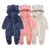 Nyfödd björn varmare snöar bomull fleece hooded romper jumpsuit för baby tjejer pojkar