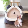 Warm Pet Bed Dog Beds House Winter Warm Cat Bed Xmas Foldable Pet House Tent with Removable Cushion Collapsible 210401