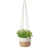 Handvävd hängande planter växtkorg med jute bomullsledning inomhus blomma potten macrame lagring arrangör heminredning 211130