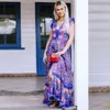 Jastie Boho Style Beach Long Dress Button V-Neck Kobiety Sukienki Tassle Chic Krótki Rękaw Summer Sukienka Sukienka Kobieta Vestidos 210419