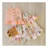 Summer Baby Girls 2-pcs Sets Ruffles Sling Top + Floral Skirt Kids Sports Fashion Clothing E1715 210610