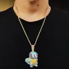 Pendant Necklaces Hip Hop CZ Stone Paved Bling Iced Out Gold Color Cool Cartoon Tortoise Pendants For Men Rapper Jewelry Gift2208
