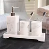 Four-piece Set Nordic Marble Texture Resin Brushing Cup Lotion Bottle Tray Bathroom Supplies Accessories Toothbrush holder SH190919