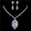 Örhängen Halsband Smycken Sats Ekopdee Classic Teardrop Cubic Zirconia Chain Set för kvinnor Stor Zircon Bröllopsklänning Aessories 2021 Drop De