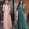 Vintage Bow Slips Long Pink Dres Lantern Sleeve Elegant Frenulum Höst Solid O Neck Boho Golvlängd 210623