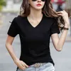 Lato Krótki rękaw T-shirt Damskie Luźne Plus Size White Tops V-Neck Bawełna Split Koreański Wersja Casual Odzież 14183 210510