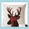 Fournitures de literie Textiles GardenChristmas Case Plaid Lin Throw Ers Square Canapé Oreiller décoratif Appui-tête Coussin Er Xmas Pillowslip Hom