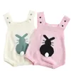 Leuke geboren bunny breien wol pom romper jumpsuit Pasen outfits set mouwloze baby jongen meisjes kleding 210417