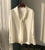 Women's Blouses & Shirts Elfstyle High-end Silk Long Sleeve V Neckline Solid Color Blouse Shirt Top With Ribbon Ties