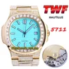 2022 TWF 5711 PP324 A324 Automatic Mens Watch Paved Diamonds Версия Blue Dial Square Diamond Bezel Gold Bracelet Model Модель 170 Angary Eternity Watches