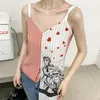 Moda estilo chinês tops mulheres sexy listras impressas mangas halter básico cami verão elegante chique fêmea camisole y2k 210507