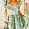 Femmes Summer Sundress Casual Volants Manches V-Cou Dot Boho Party Robes Élégantes Mini Robes De Mode Robes 210527