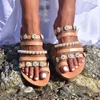 Rhinestone Metal Clip Toe Sandals Women 2021 Summer Starry Flat Fashion Roman Ladies Vintage Boho Pearl Shoes D30