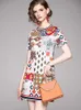Летняя геометрия шаблон печати платье женщины с коротким рукавом старинные шифоновые платья мода Vestidos 210529