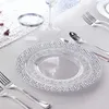 Tek kullanımlık yemek takımı 50 sofra takımı 7.5 inç ve 10.25 gümüş dantel plastik plaka gümüş eşyalar sedding doğum günü partisi dekorasyonu