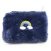 Fur Kobiety Pluszowe Portfele Coin Rainbow Torebka Dla Dziewczyn Uczniów Faux Ręka Torba Zipper Monety Zmień Etui Lady Długie Sprzęgła 20x14cm