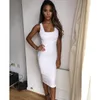 Grå fyrkantig krage elegant klänning sommar bandage tank wrap hip midi damer klänningar slim penna sexiga vestidos vita kvinnor kläder 210507