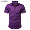 紫色のメンズドレスシャツブランドの竹繊維の弾性シャツ男性のしわのための無料の非鉄イージーケア正式な結婚式の仕事の化学ホム210522