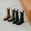 Boots Women's Fashion High Quality Genuine Leather Round Toe Ladies Elastic Mid-Calf Winter Motorcycl Female Shoes