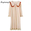 3xl 4xl 5xl Big Size Women Nightgown Autumn Winter Soft Vintage Night Dress Princess Elegant Lace Sleepwear Cotton Long Gown 210924