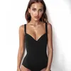 Derin V Boyun Moda Siyah Bodysuit Kadınlar Zarif Seksi Vücut Spagetti Kayışı Bodycon Tulum Romper Yaz Kısa 210419