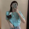 Korean Twisted Knitted Cardigan Tops Women Summer Short Sleeve O-neck Single Breasted Elegant Ladies Sweater Jumpers Femme 210513