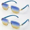 Rimless C decoração de óculos de sol de madeira azul homens homens com pêra de madeira de pêra de óculos de face UV400 lente de escolha multicolor