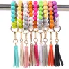 Keychain Tassel 구슬 스트링 체인 파티 선호 음식 등급 실리콘 구슬 브레이슬릿 여자 소녀 키 링 손목 스트랩 팔찌 키 체인 DB836