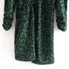 Vintage Chic Green Floral Printed Dresses Women Fashion O-Neck Dress Back Zipper Elegant Ladies Long Sleeve Mini 210531