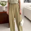 Bornladies Summer Casual High Waist Loose Straight Pants for Women Ladies Button Wide Leg Trousers Female Solid Pants 211216