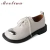 Women's Flat Leather Shoes Round Head Casual with Metal Decoration and Shoelaces 2 9