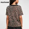 Aachoae Sommar Kvinnor Leopard T-shirt O Neck Mode Kvinna Tshirt Kortärmad Lösa Hem Ladies Tee Toppar Mujer Camisetas S-XL 210623
