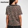 Aachoae Summer Women Leopard T Shirt O Neck Moda Kobiet Tshirt Krótki Rękaw Loose Home Ladies Tee Topy Mujer Camisetas S-XL 210623