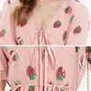 Sexy V-Neck Belt Strawberry stamping Short Sleeve Party Mid-Length Dress Net Yarn Summer Women'S Clothing 980C 210420