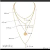 Necklaces & Pendants Jewelry Drop Delivery 2021 Fashion Star Bar Disc Pendant Four Layer Gold Color Plated Metal Chain Woman Necklace S25Hz