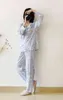 Japon tarzı bahar ve yaz kadın pijama pamuk ipek uzun kollu pantolon takım elbise çiçek baskı ev hizmeti suit 211112